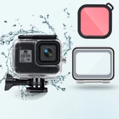 GoPro HERO8 Black Su Geçirmez Kılıf 45m Pembe Dokunmatik Arka Kapak ve Renkli Lens Filtresi - 1