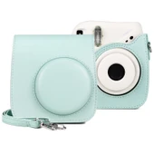 Fujifilm Instax Mini 7 Plus Retro Tam Vücut PU Deri Kamera Çantası Bebek Mavisi - 1