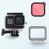 GoPro HERO8 Black Su Geçirmez Kılıf 45m Pembe Dokunmatik Arka Kapak ve Renkli Lens Filtresi - 2