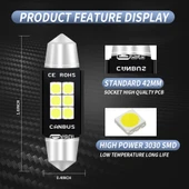 42mm 2 Adet DC12V-24V 3W 6000K 660LM 6 LED SMD-3030 Araç Okuma Lambası Plaka Lambası - 5
