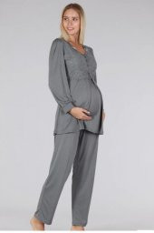 Bone Club 5306 Gri V Yaka Dantelli Lohusa Pijama Tk - 1