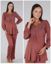 Bone Club 5306 Taba V Yaka Dantelli Lohusa Pijama Tk - 3