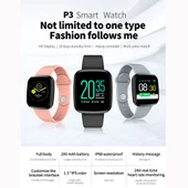 P3 1.3 İnç IPS Renkli Ekran IP68 Su Geçirmez Akıllı Saat Bileklik Siyah - 3