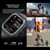 KR06 Su Geçirmez Adım Sayar Spor Akıllı Saat Siyah Kalp Atış Hızı ve Kan Basıncı Ölçer Bluetooth Arama Özellikli - 10