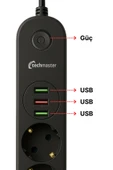 Techmaster 3 Usbli Akım Çocuk Korumalı 4lü Priz 2mt Siyah - 3