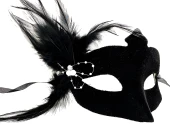 Siyah Süet Tüylü Beyaz İncili Parti Maskesi thumbnail 2