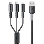 WEKOME WDC 02 Tidal Enerji Serisi 3A USB to 8 Pin Type C Micro USB 3 in 1 PVC Data Kablosu Siyah 1.2m - 1