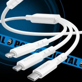 WEKOME WDC 02 Tidal Enerji Serisi 3A USB to 8 Pin Type C Micro USB 3 in 1 PVC Data Kablosu Siyah 1.2m - 5