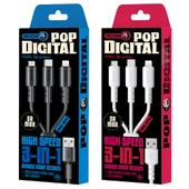 WEKOME WDC 02 Tidal Enerji Serisi 3A USB to 8 Pin Type C Micro USB 3 in 1 PVC Data Kablosu Siyah 1.2m - 3
