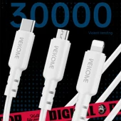WEKOME WDC 02 Tidal Enerji Serisi 3A USB to 8 Pin Type C Micro USB 3 in 1 PVC Data Kablosu Siyah 1.2m - 6