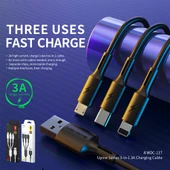 WK WDC-137 3 in 1 Hızlı Şarj Kablosu USB Micro USB 8 Pin USB-C Beyaz 1.2m 3A - 4