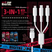 WEKOME WDC 02 Tidal Enerji Serisi 3A USB to 8 Pin Type C Micro USB 3 in 1 PVC Data Kablosu Siyah 1.2m - 4