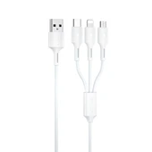 WK WDC-137 3 in 1 Hızlı Şarj Kablosu USB Micro USB 8 Pin USB-C Beyaz 1.2m 3A - 1