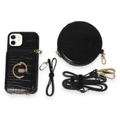 İPhone 11 Uyumlu 3 Parça Çanta Cüzdan Askılık Set Kılıf - 6