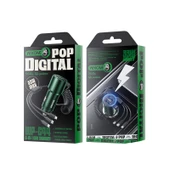 WK WP-C44 Pop Dijital Serisi Ciahung 3ü1 Arada Kablolu 33W Çift USB Hızlı Araç Şarj Cihazı Gri - 3