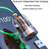 120W Araç Mini Görünmez Çift Portlu Araç Çakmak Şarj Cihazı - 3