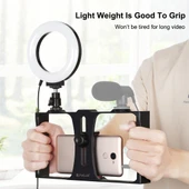PULUZ 2'si 1 Arada Vlogging Canlı Yayın Akıllı Telefon Video Rig ve 12cm 4.7 inç Kırmızı Halka LED Selfie Işığı Seti Soğuk Ayak Tripod Başlığı ile - 5
