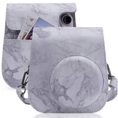 FUJIFILM Instax Mini 11 9 8 Mermer Desenli Tam Kaplama Deri Kamera Çantası Askılı - 1