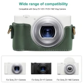 Sony ZV-1F Vlog Kamera Tam Gövde Deri Kılıf Çanta Yeşil - 2