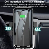 Araba Otomatik Kablosuz 10W Hızlı Şarj Telefon Tutucu Sesli Bildirimli - 10