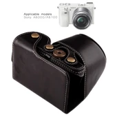 Sony A6000 A6300 Nex 6 Uyumlu Siyah PU Deri Kamera Çantası ve Askı - 6