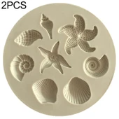 2 Parça Deniz Temalı Silikon Pasta Fondan Kalıbı - Deniz Yıldızı ve Deniz Kabuğu Modeli - Gri - 1