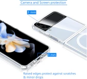 Samsung Galaxy Z Flip 3 Uyumlu Kamera Korumalı Magsafe Wireless Şarj Özellikli Şeffaf Silikon Kılıf thumbnail 3