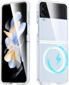 Samsung Galaxy Z Flip 3 Uyumlu Kamera Korumalı Magsafe Wireless Şarj Özellikli Şeffaf Silikon Kılıf thumbnail 1