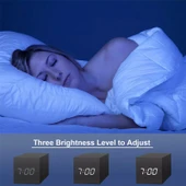 Beyaz Ahşap Modern Dijital LED Masa Saati Ses Kontrollü Termometreli Zamanlayıcı - 9