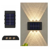 6 LED NiMH Güneş Enerjili Duvar Lambası Dış Mekan Su Geçirmez Çift Başlı Spot Işık Sıcak Işık - 1