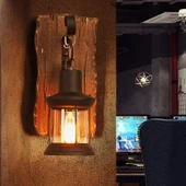 Vintage Eski Kuru Ağaç Renkli Ahşap Duvar Lambası Kafe Bar Loft Aydınlatma - 6