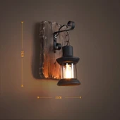 Vintage Eski Kuru Ağaç Renkli Ahşap Duvar Lambası Kafe Bar Loft Aydınlatma - 3