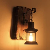 Vintage Eski Kuru Ağaç Renkli Ahşap Duvar Lambası Kafe Bar Loft Aydınlatma - 1