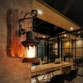 Vintage Eski Kuru Ağaç Renkli Ahşap Duvar Lambası Kafe Bar Loft Aydınlatma - 7