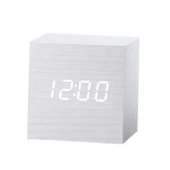 Beyaz Ahşap Modern Dijital LED Masa Saati Ses Kontrollü Termometreli Zamanlayıcı - 1