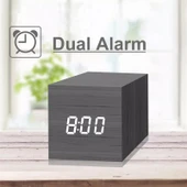 Beyaz Ahşap Modern Dijital LED Masa Saati Ses Kontrollü Termometreli Zamanlayıcı - 7