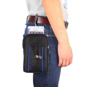 Universal Çok Fonksiyonlu 6.3 İnç Çift Bölmeli İki Renkli Polyester İnci Malzeme Bel Çantası Siyah - 6