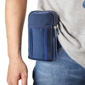 6.3 Inç Çok Fonksiyonlu Çift Bölmeli İki Renkli Polyester İnci Bel Çantası Koyu Mavi - 7