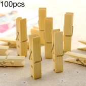 100 Adet Çok Fonksiyonlu Mini Bambu Mandal Çamaşır Askısı Klipsi - 1