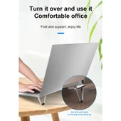 2 Adet Evrensel Yapışkanlı Kalkan Şekilli Katlanabilir Laptop Standı Gri BJ01 Model - 6