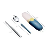 Çocuk ve Öğrenci Seyahat Taşınabilir 2si1 Arada 304 Paslanmaz Çelik Kaşık ve Chopstick Seti Kahverengi - 3