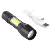 A3 USB Şarjlı Su Geçirmez Zoomlu XPE ve COB Fener 3 Modlu Klipsli ve Kutulu - 4