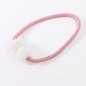 Moda İnci Süslemeli Manyetik Perde Bağlama Kayışı Pembe 48cm - 2