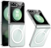 Samsung Galaxy Z Flip 5 Uyumlu Kamera Korumalı Magsafe Wireless Şarj Özellikli Şeffaf Silikon Kılıf thumbnail 1