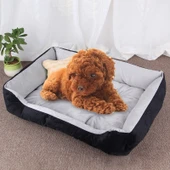 Köpek Kemik Desenli Büyük Yumuşak Sıcak Evcil Hayvan Yatak Minderi Siyah Gri 80x60x15 cm - 1