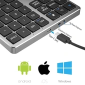 Powermaster PM-26595 Mini Gri Bluetooth 5.2 Kablosuz 35 Tuş Klavye Genişletme Sayı Bloğu - 3