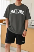 Erkek Tişört Baskılı Oversize T-shirt Pamuklu Tişört NATURE-OVERSİZE - 4