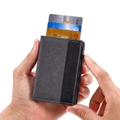 FY2409 Model Gri RFID Manyetik Koruyucu Üç Katlı PU Deri Kartlık - 4