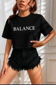 Kadın Tişört Crop Tişört Baskılı Fit Tişört BALANCE-TİŞÖRT - 5