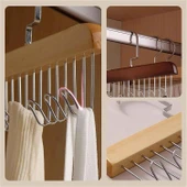 8 Kancalı Askı Çok Fonksiyonlu Ahşap Kemer Kravat Eşarp Dolap Askısı - 2